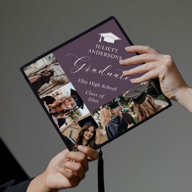 Elegant Monogram 5 Photo Graduation Cap Topper (Creator Uploaded)