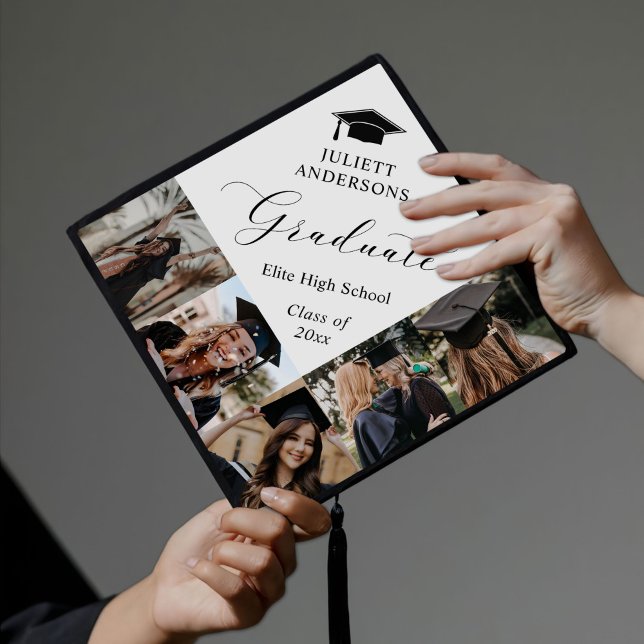 Elegant Monogram 5 Photo Graduation Cap Topper (Creator Uploaded)