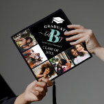 Elegant Monogram 5 Photo Graduation Cap Topper<br><div class="desc">This elegant monogram graduation cap topper features a black background with a 5 photo collage of the graduate,  a white graduation cap ,  class year,  school and initial and name in handwritten calligraphy script.</div>