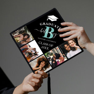Elegant Monogram 5 Photo Graduation Cap Topper