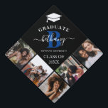 Elegant Monogram 5 Photo Graduation Cap Topper<br><div class="desc">This elegant monogram graduation cap topper features a black background with a 5 photo collage of the graduate,  a white graduation cap ,  class year,  school and initial and name in handwritten calligraphy script.</div>