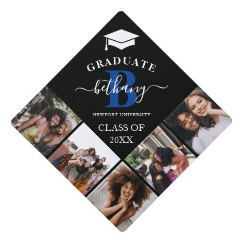 Elegant Monogram 5 Photo Graduation Cap Topper Elegant Monogram 5 Photo Graduation Cap Topper