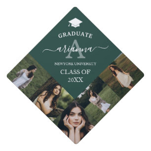 Elegant Monogram 5 Photo Graduation Cap Topper
