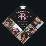 Elegant Monogram 5 Photo Graduation Cap Topper<br><div class="desc">This elegant monogram graduation cap topper features a black background with a 5 photo collage of the graduate,  a white graduation cap ,  class year,  school and initial and name in handwritten calligraphy script.</div>