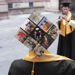 Elegant Monogram 8 Photo Graduation Cap Topper<br><div class="desc">This elegant monogram graduation cap topper features a black background with a 8 photo collage of the graduate,  a white graduation cap ,  class year,  and initial and name in handwritten calligraphy script.</div>