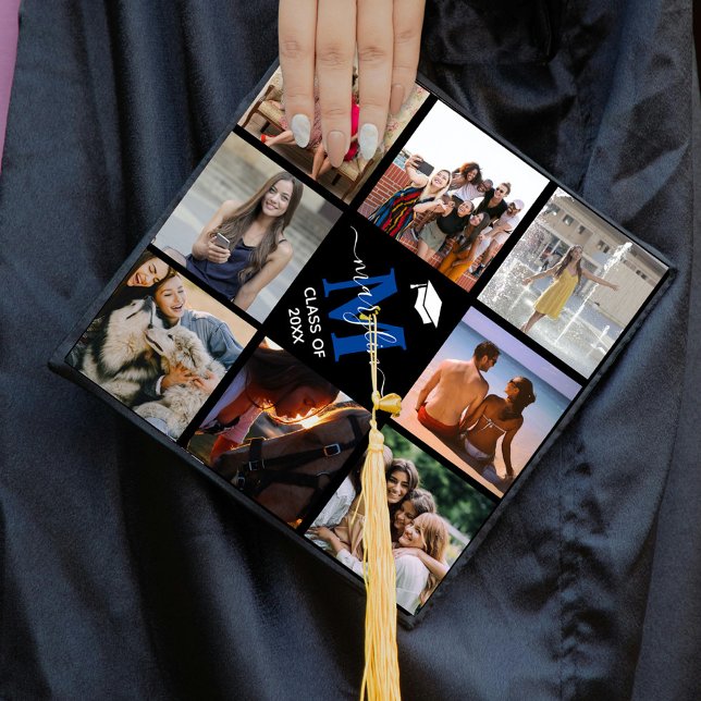 Elegant Monogram 8 Photo Graduation Cap Topper (Creator Uploaded)