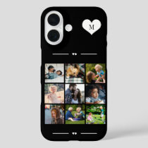 Elegant monogram 9 photo collage black iPhone 16 case
