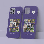 Elegant monogram 9 photo collage Case-Mate iPhone 14 case<br><div class="desc">Add nine family,  kids,  pets or best friends images and create your own beautiful photo collage phone case with your monogram name initial inside a white heart over a purple feminine background.             Easy to personalize with your custom square images and letter</div>