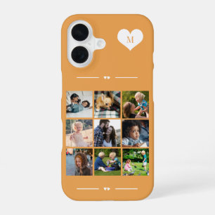 Elegant monogram 9 photo collage orange iPhone 16 case