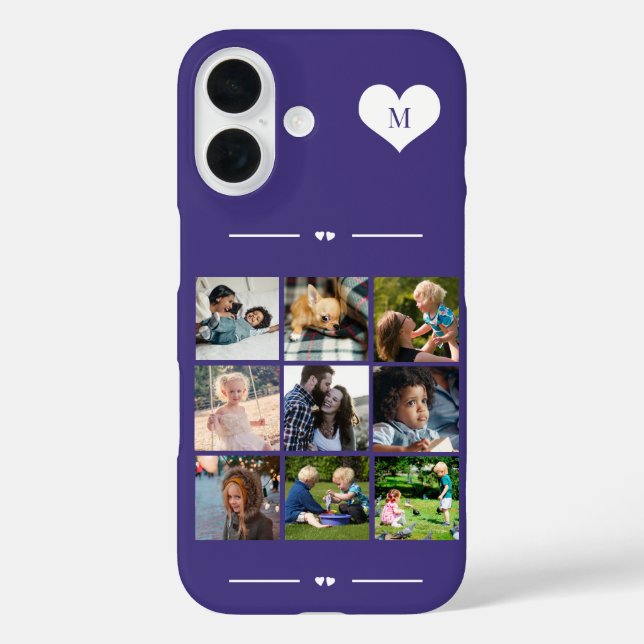 Elegant monogram 9 photo collage purple Case-Mate iPhone case (Back)