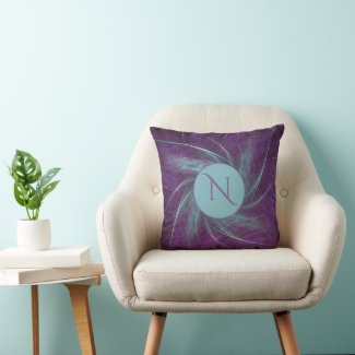 Elegant Monogram Abstract Spiral Purple Teal