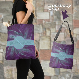Elegant Monogram Abstract Spiral Purple Teal Tote Bag