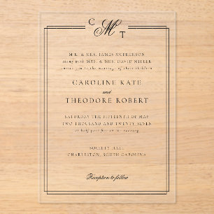 Elegant Monogram Acrylic Wedding Invitation