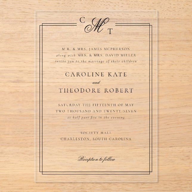 Elegant Monogram Acrylic Wedding Invitation (Front)