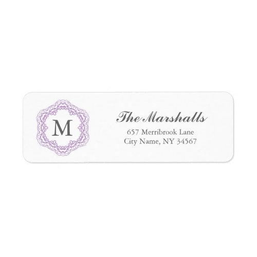 Elegant Monogram Address Label  Gray  Lavender