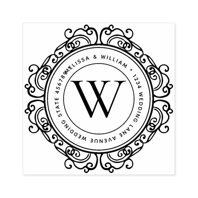 Elegant Monogram Address Wedding Rubber Stamp (Imprint)