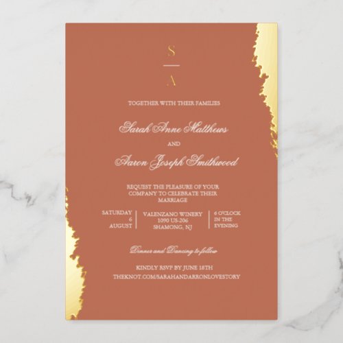 Elegant Monogram All in One Wedding Gold  Foil Invitation