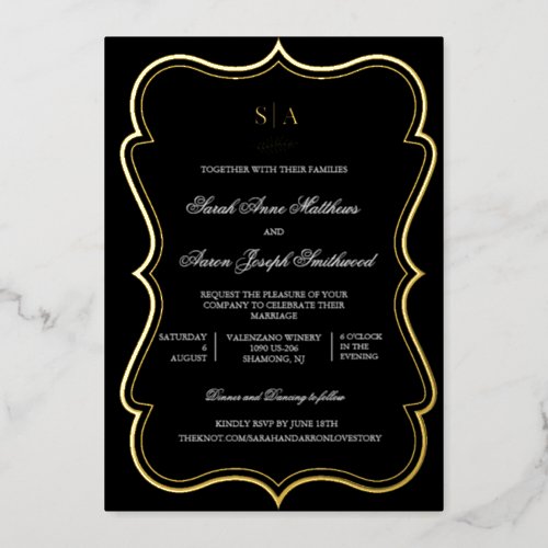 Elegant Monogram All in One Wedding Gold Foil Invitation