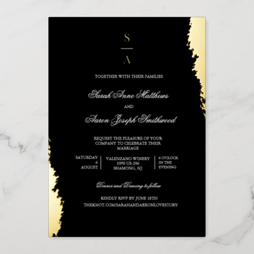 Elegant Monogram All in One Wedding Gold  Foil Invitation