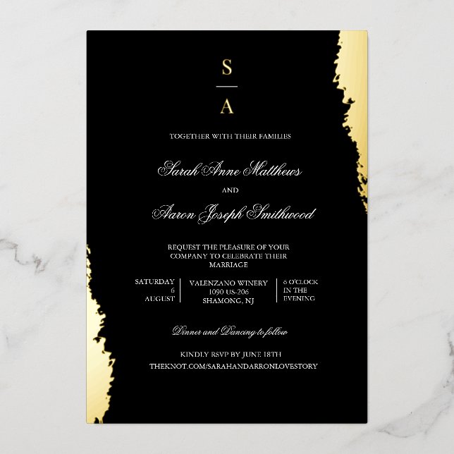 Elegant Monogram All in One Wedding Gold  Foil Invitation (Front)