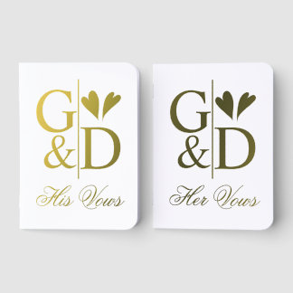 Elegant monogram, ampersand and hearts wedding foil vow books