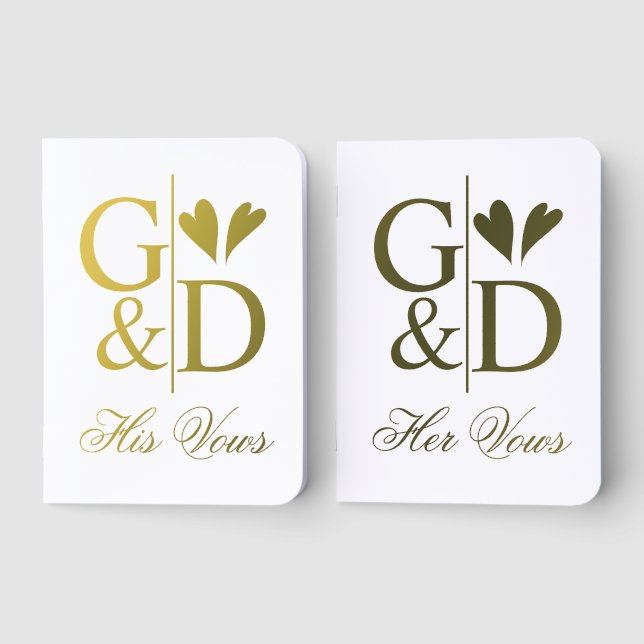 Elegant monogram, ampersand and hearts wedding foil vow books (Front)