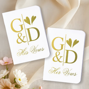 Elegant monogram, ampersand and hearts wedding foil vow books
