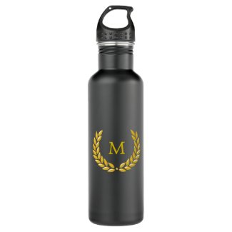 Elegant Monogram and Gold Laurel Wreath on Black
