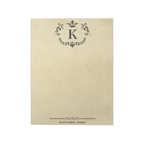 Elegant Monogram and Name  Custom Vintage Paper Notepad