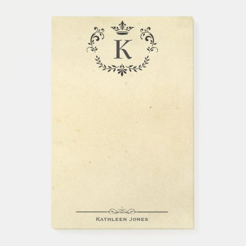 Elegant Monogram and Name  Custom Vintage Paper Post_it Notes