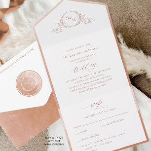 Elegant Monogram and Terracotta Watercolor Wedding All In One Invitation