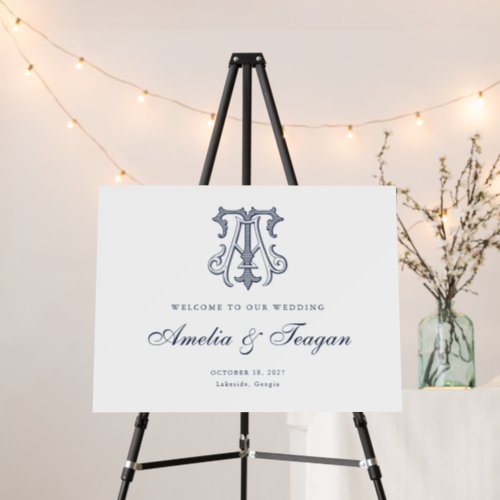 Elegant Monogram AT Welcome Foam Board Sign