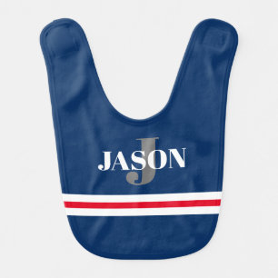 Elegant monogram baby bib with varsity stripes