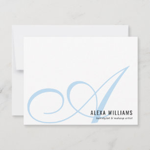 Elegant Monogram Baby Blue Simple Business Note Card