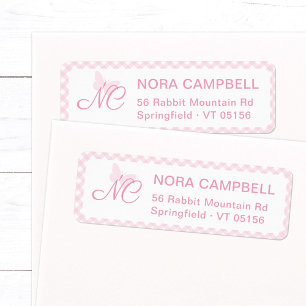 Elegant Monogram Baby Pink Gingham Return Address Label