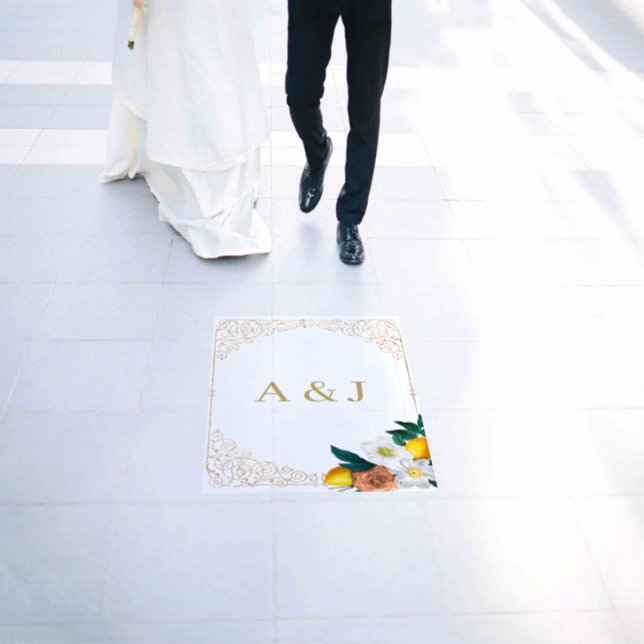 Elegant Monogram Baroque Floral Wedding Floor Decals (Wedding)