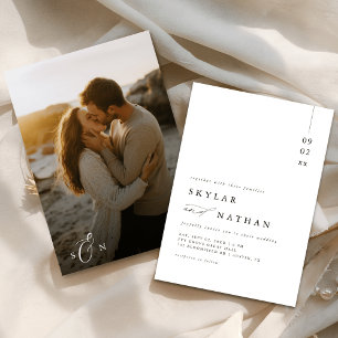 Elegant Monogram Beach Sunset Photo Budget Wedding Invitation