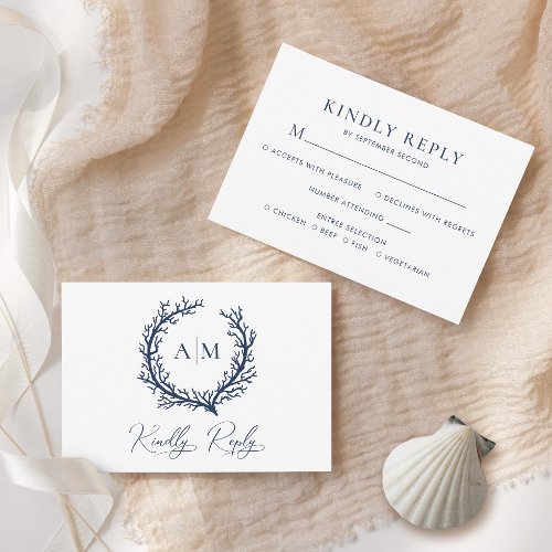 Elegant Monogram Beach Wedding RSVP Card