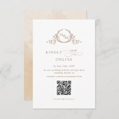 Elegant Monogram Beige Cream RSVP Online QR Code  Enclosure Card