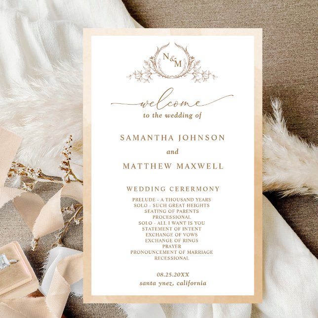 Elegant  Monogram Beige Cream Wedding Program (Creator Uploaded)