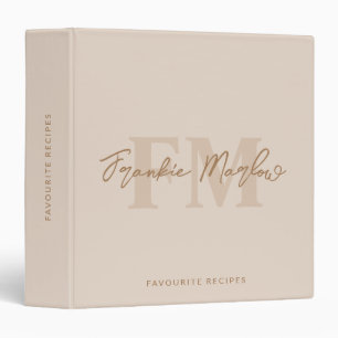 Elegant Monogram Beige Gold Script Name Recipe  3 Ring Binder