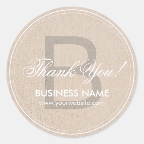 Elegant Monogram Beige Linen Thank You Classic Round Sticker