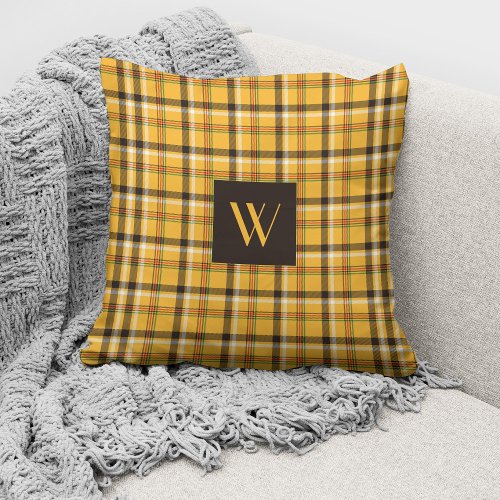 Elegant Monogram Beige Plaid Pattern Throw Pillow