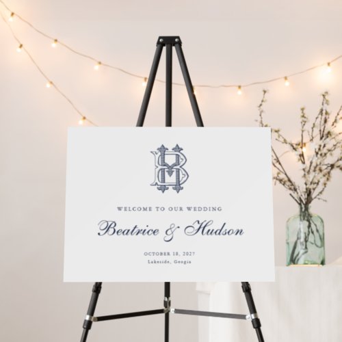 Elegant Monogram BH Welcome Foam Board Sign