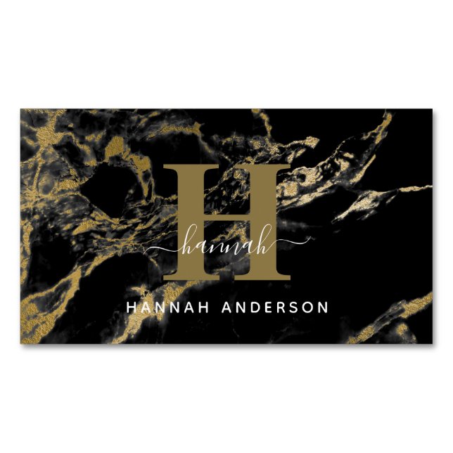 Elegant Monogram Black and Gold  Business Card Magnet (Front)