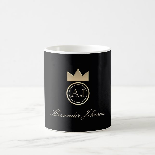 Elegant Monogram Black and Gold Coffee Mug (Center)