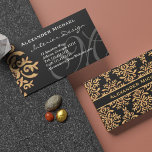 Elegant Monogram Black and Gold Damask Business Ca Business Card