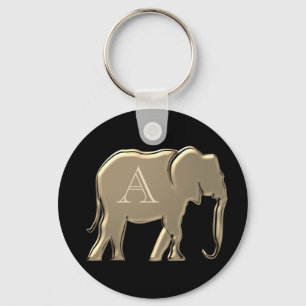 Elegant Monogram Black and Gold Keychain