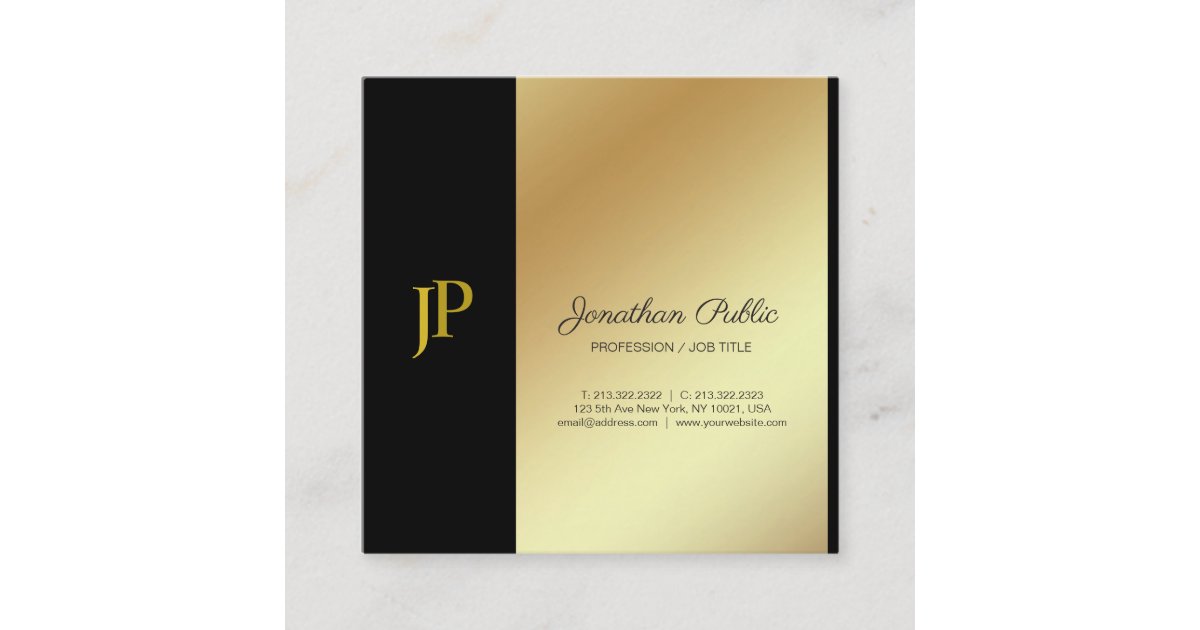 Elegant Monogram Black and Gold Plain Luxury Square Business Card | Zazzle