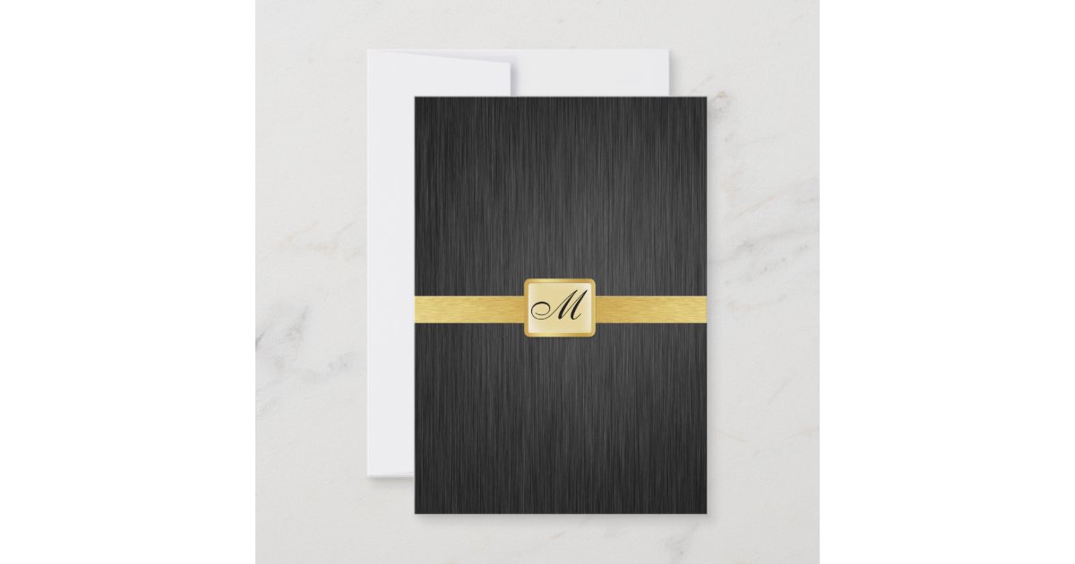 Elegant Monogram black and gold Thank You Card | Zazzle